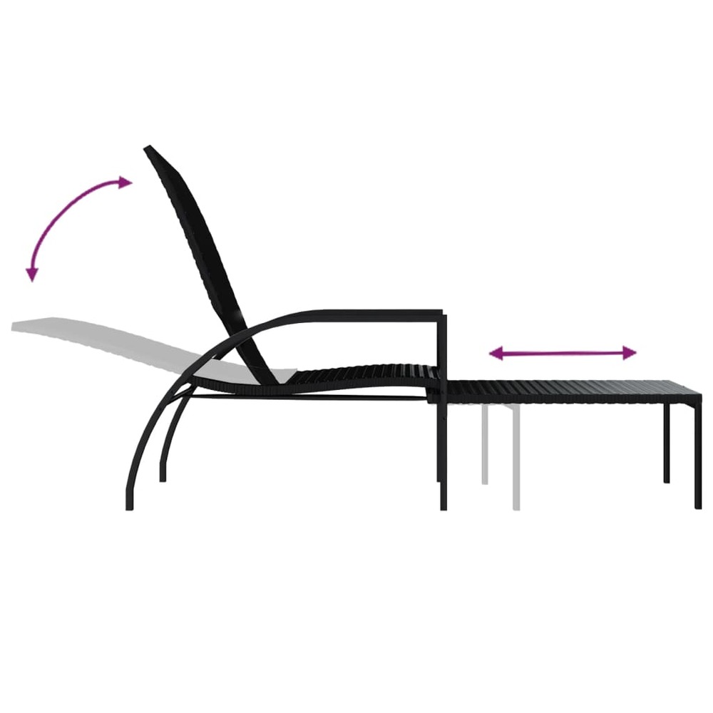 Transat chaise longue bain de soleil lit de jardin terrasse meuble d'extérieur avec repose-pied résine tressée noir 02_001259