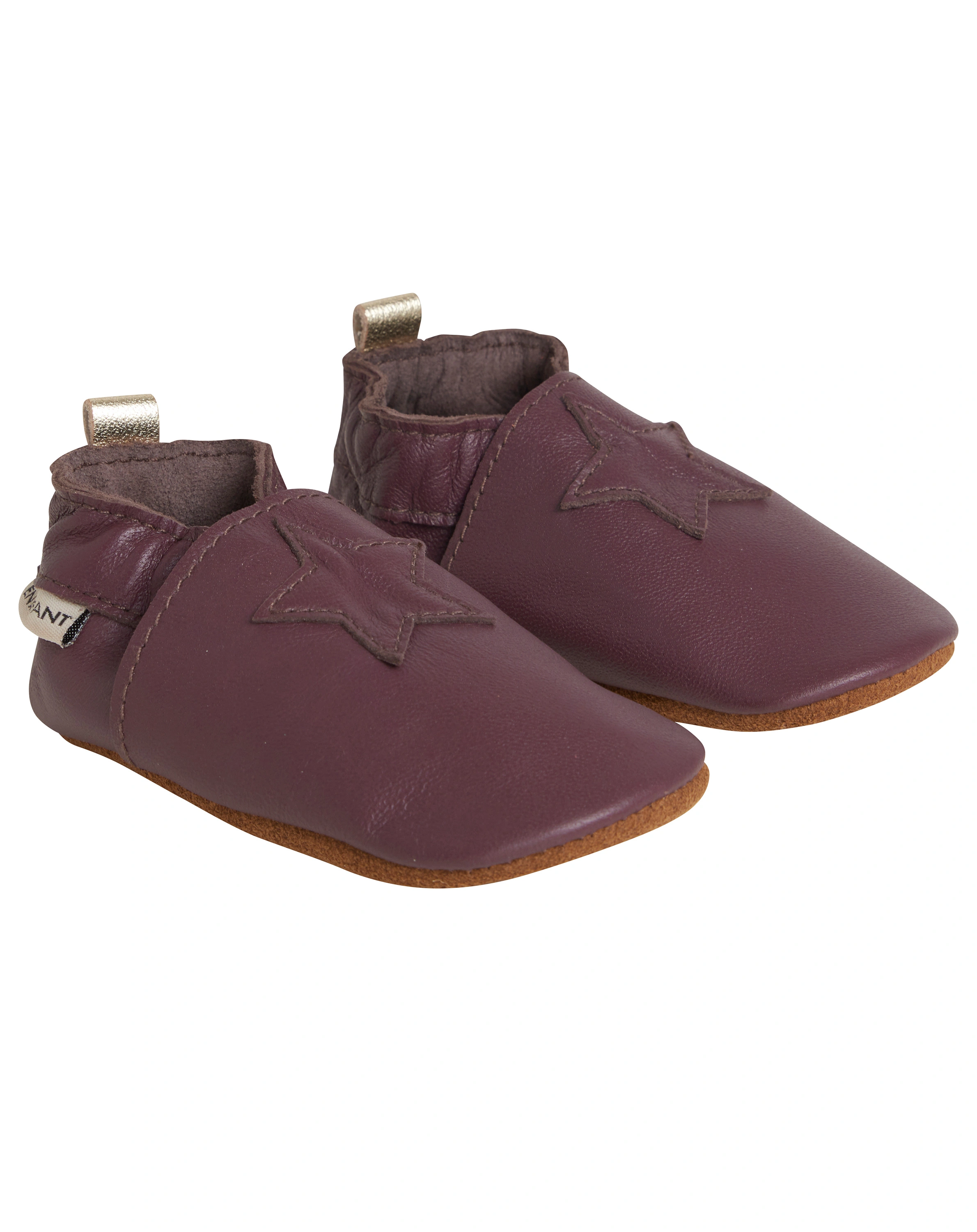 Glattleder-Krabbelschuhe STERN in vineyard wine