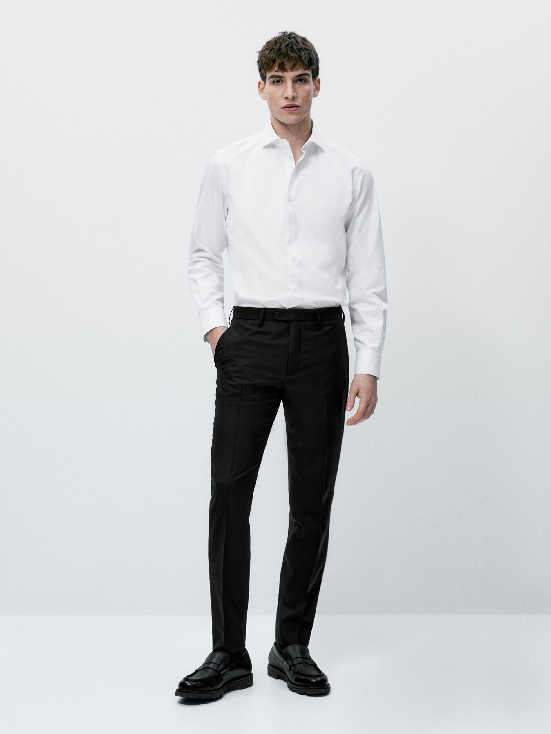 Camisa de sarja de algodão de corte justo - BRANCA