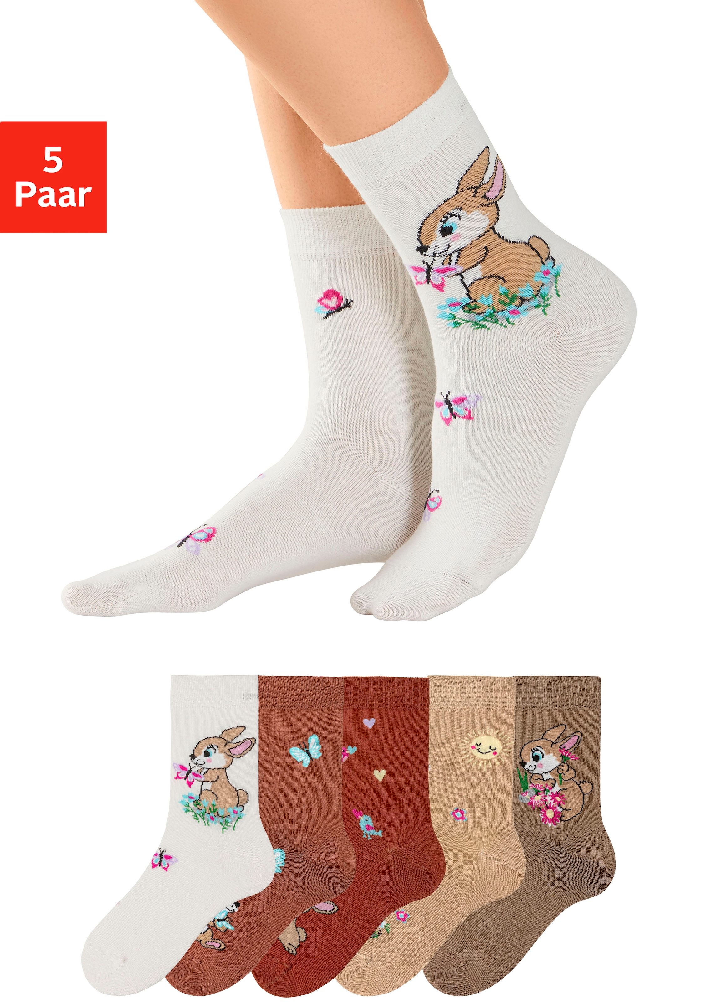 H.I.S Basicsocken Packung, 5 Paar tlg. mit Hasen Motiven