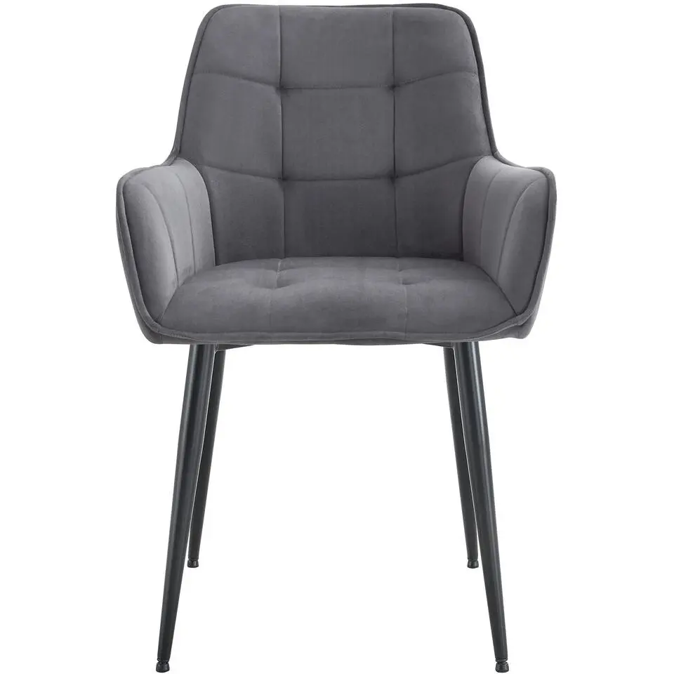 CLP Set van 2 Eetkamerstoel Ferndale zwart Frame - Fluweel - donkergrijs