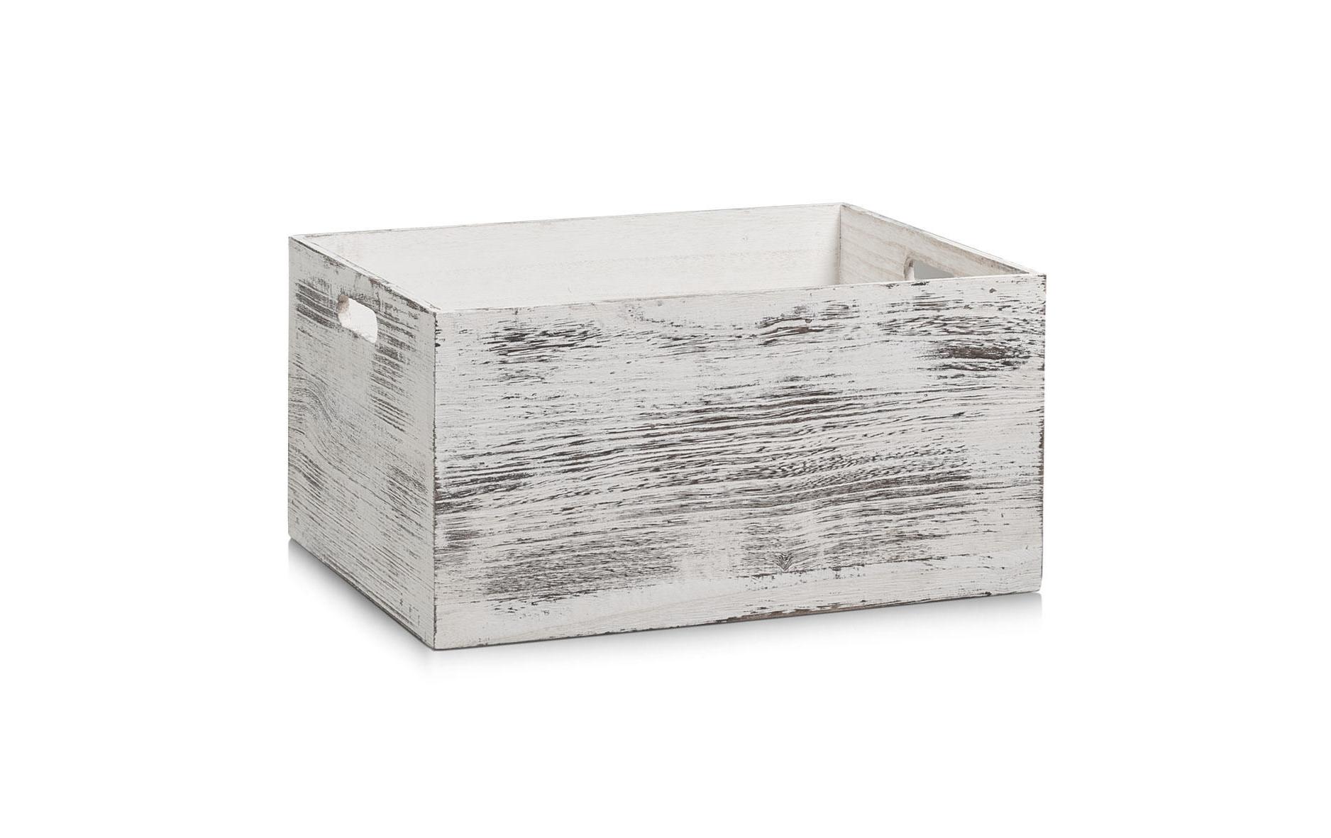 Aufbewahrungskiste Rustic 40 x 20 cm, WeissHolzkiste mit Griffen im rustikalen Design