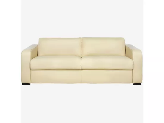 HABITAT - Canapé convertible 2 places - Couchage 140 cm - Matelas en mousse 14 cm - Cuir Beige - Porto