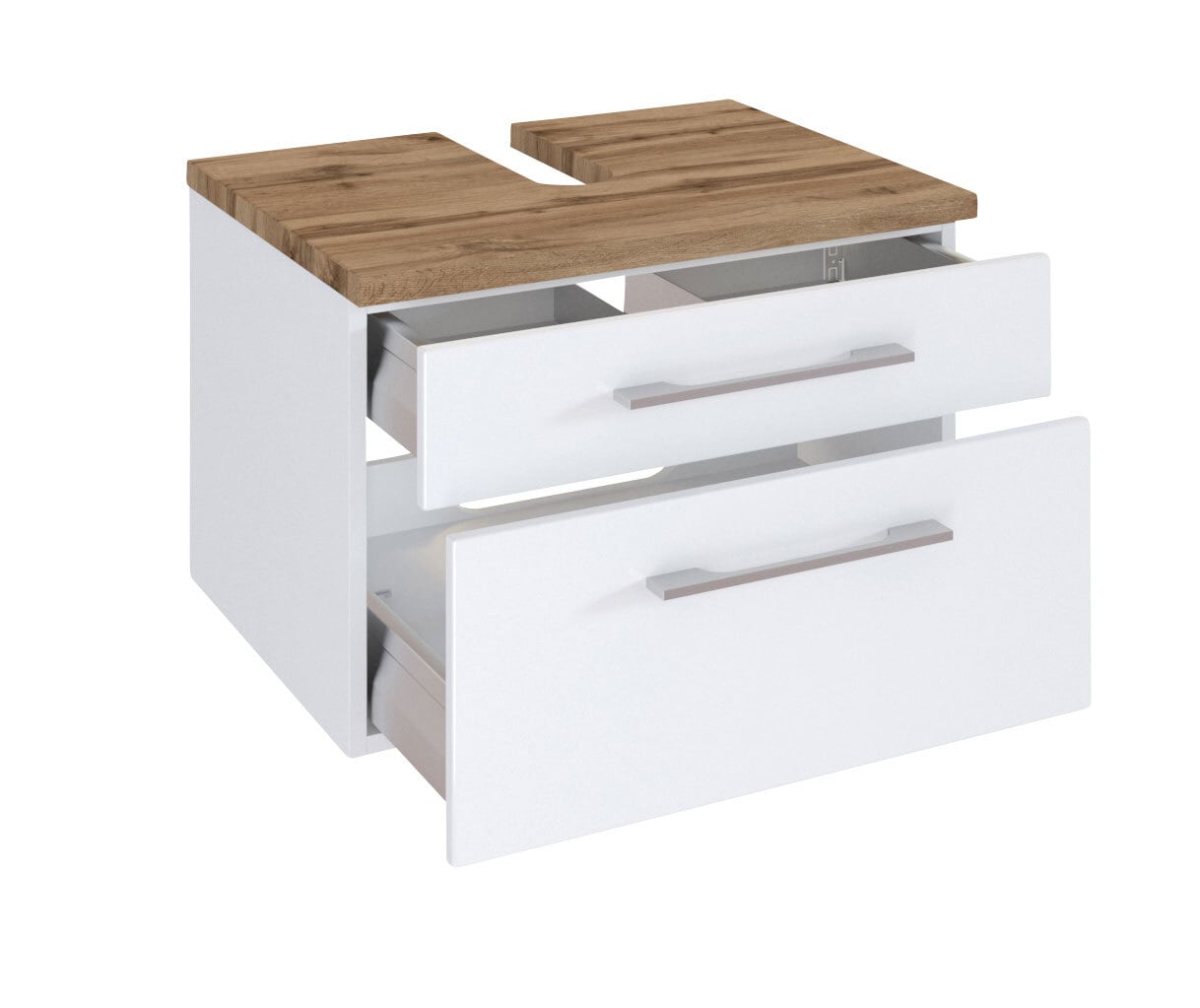 Badkombination DAVOS 3-teilig mit Spiegelschrank 60 cm Weiß matt/ Wotan Eiche