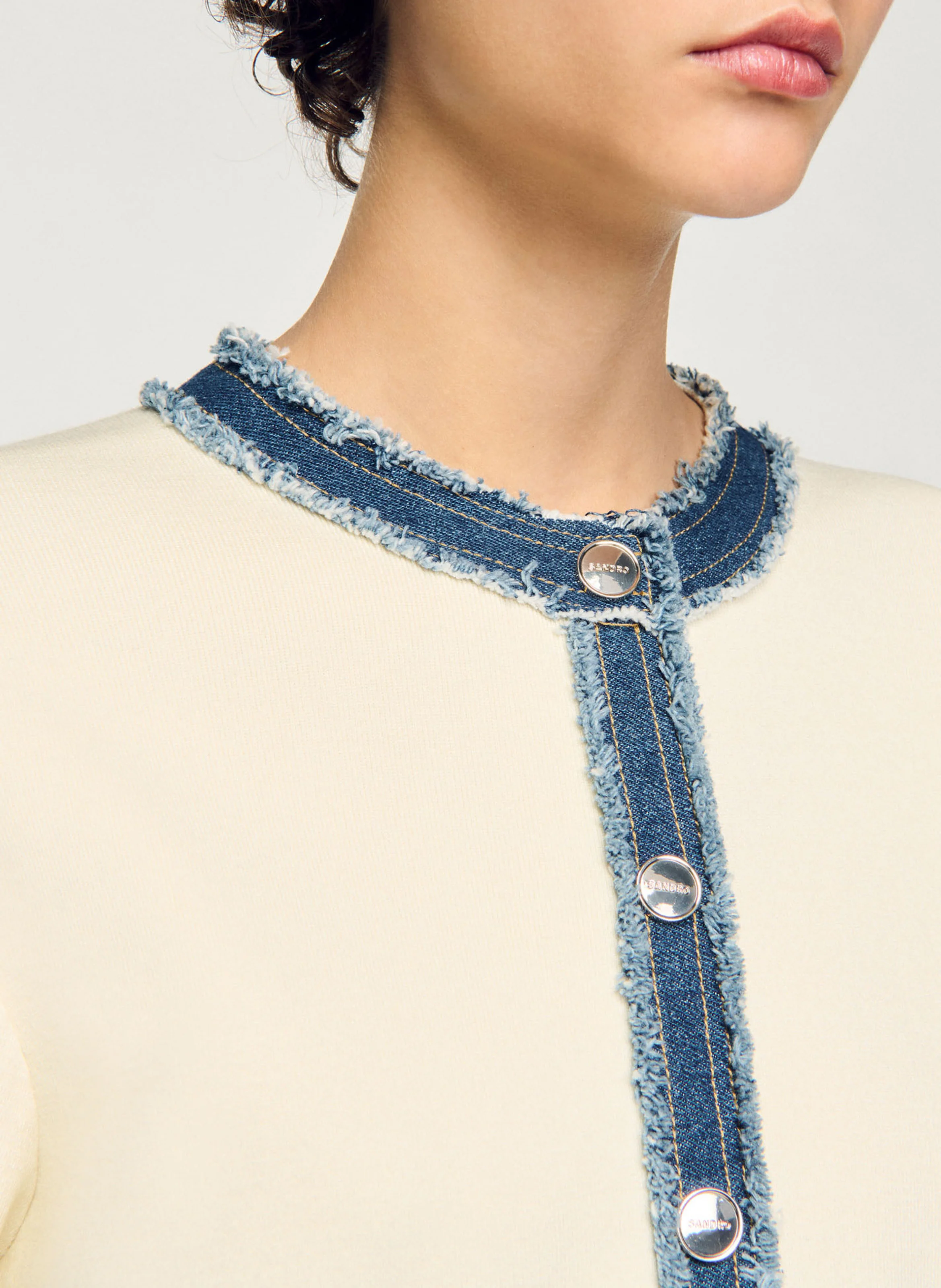 Cardigan à détails denim en coton | Blanc