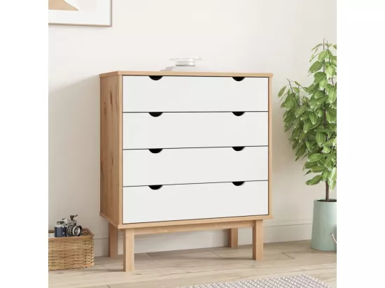 Commode OTTA Marron et blanc 76,5x39,5x90 cm Bois de pin massif
