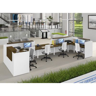 Banque d'accueil Module d'extrémité PMR OLA - L100 x H72,5 x P115 cm - structure blanc perle, plateau noyer