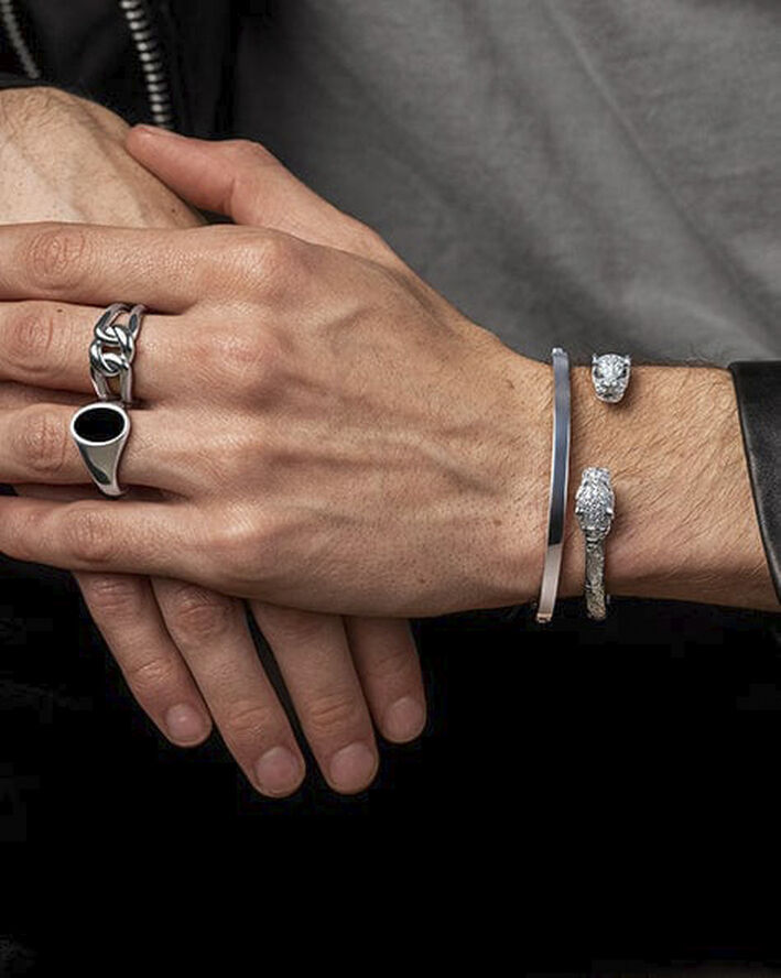 Nialaya Men's Stainless Steel Simplicity Bangle Silver