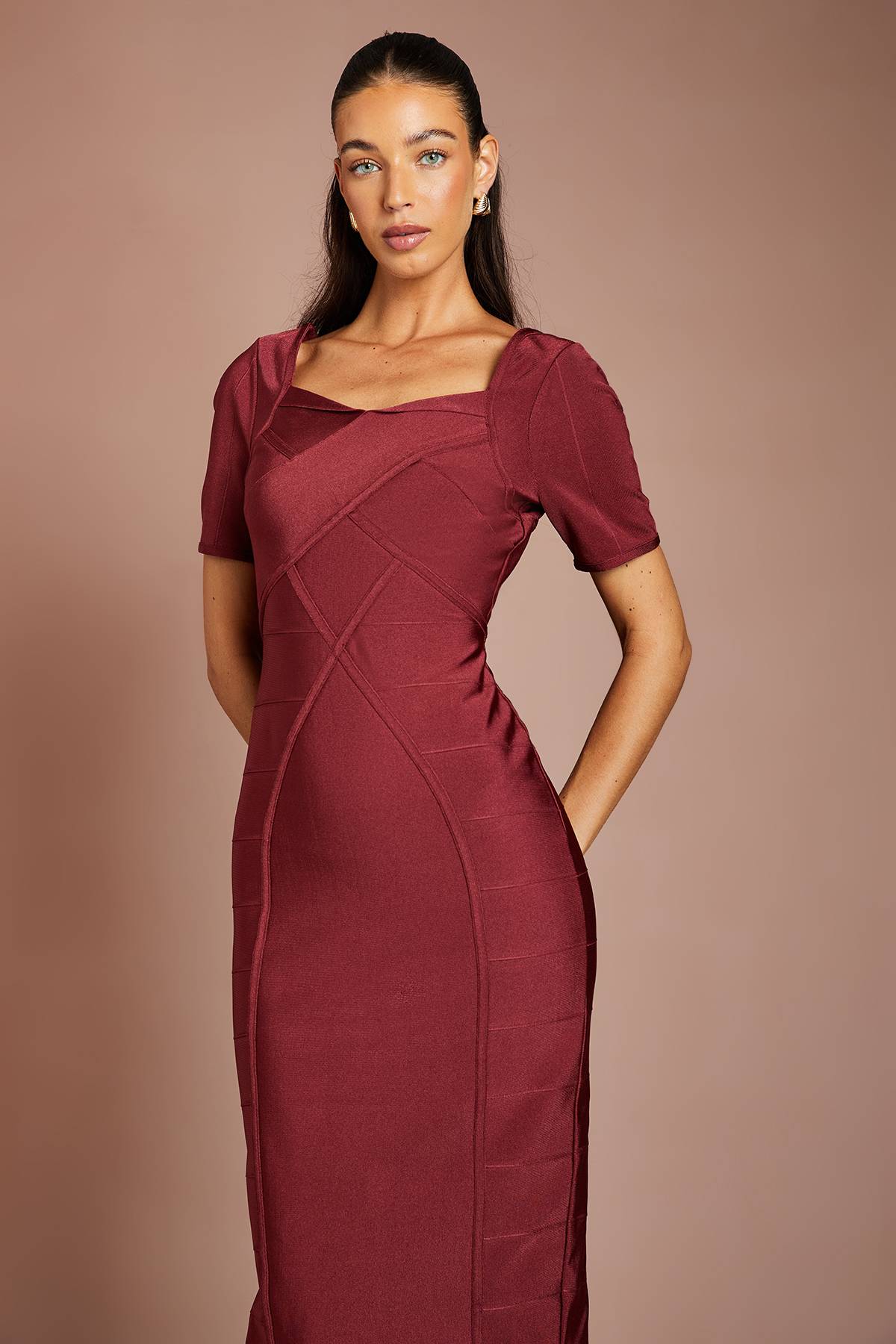 Coast Robe Midi Bandage À Manches Courtes