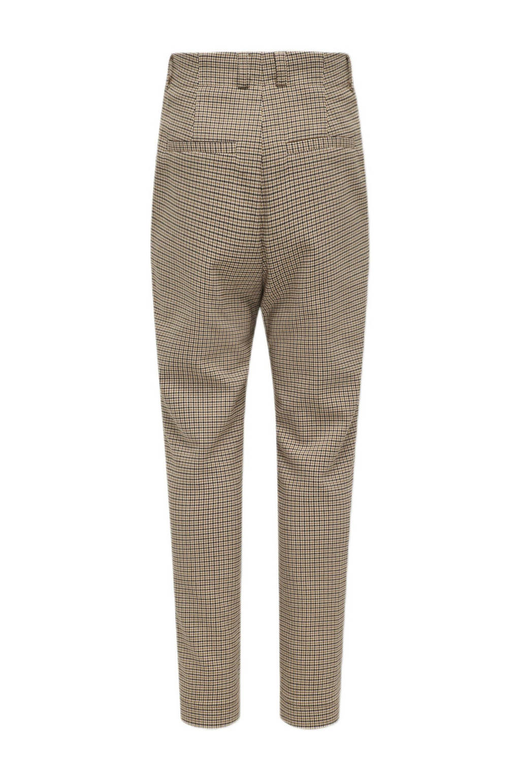 ONLY geruite cropped high waist regular fit broek KOGMOLLY beige/zand