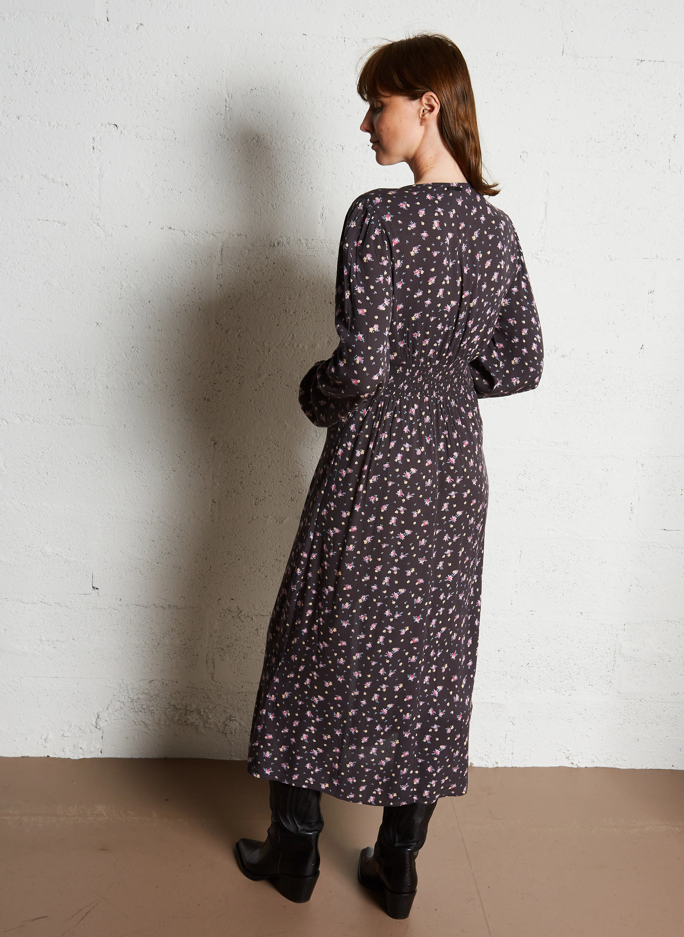 COOL NIGHT - Robe longue droite à col V | Noir