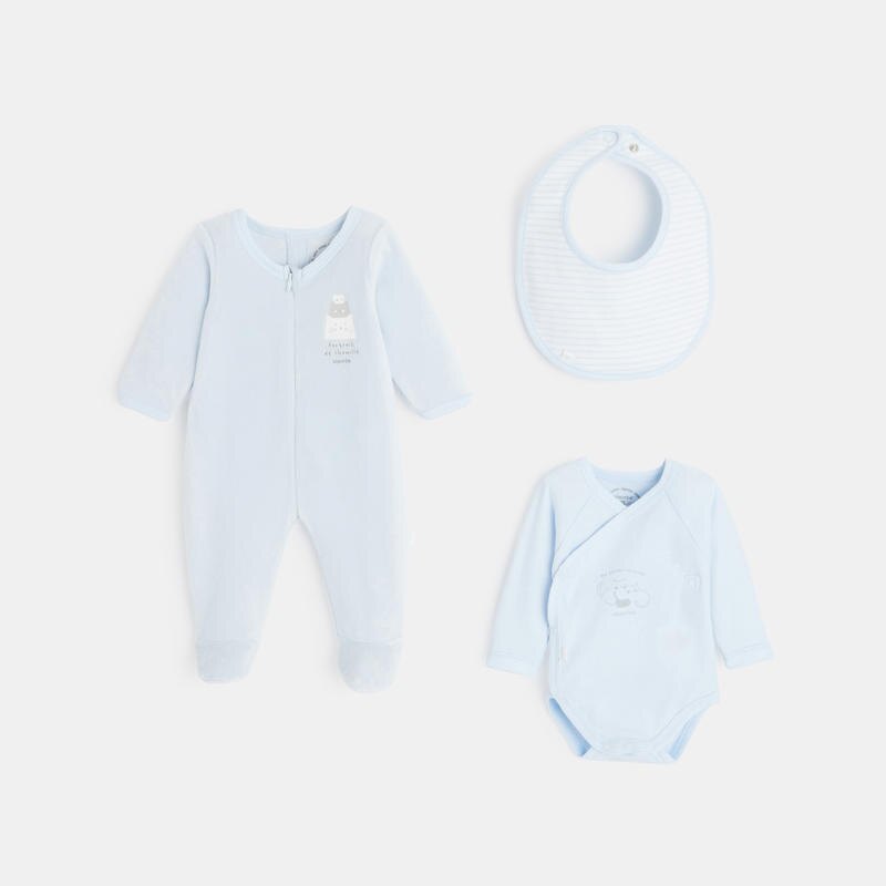 Ensemble 3 pièces bébé en velours bio bleu Absorba Bleu