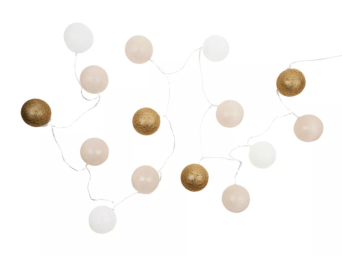 Guirlande Boule Usb 15 Led Dore Blanc Nude