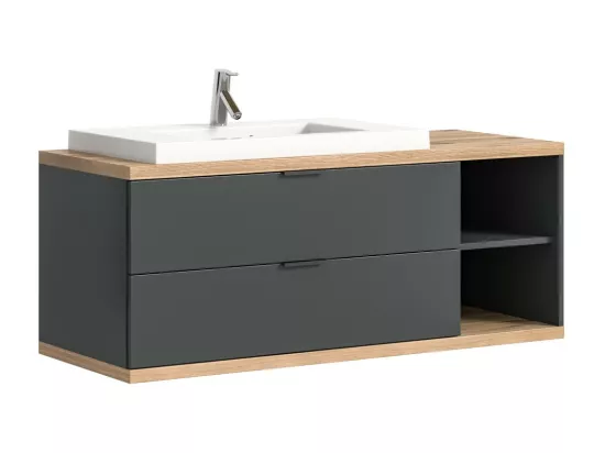 Meuble sous vasque NOYA gris à suspendre – 2 tiroirs + niche, 130 cm, sans vasque
