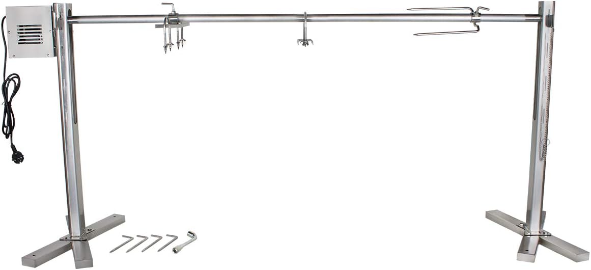 Beeketal 'BSG150-SG' Stand Spanferkelgrill für Feuerstellen oder Lagerfeuer mit Spießgrill Motor (ca. 2,4 U/Min), stabile 4-fach höhenverstellbare Edelstahl Konstruktion inkl. Boden Befestigungshaken