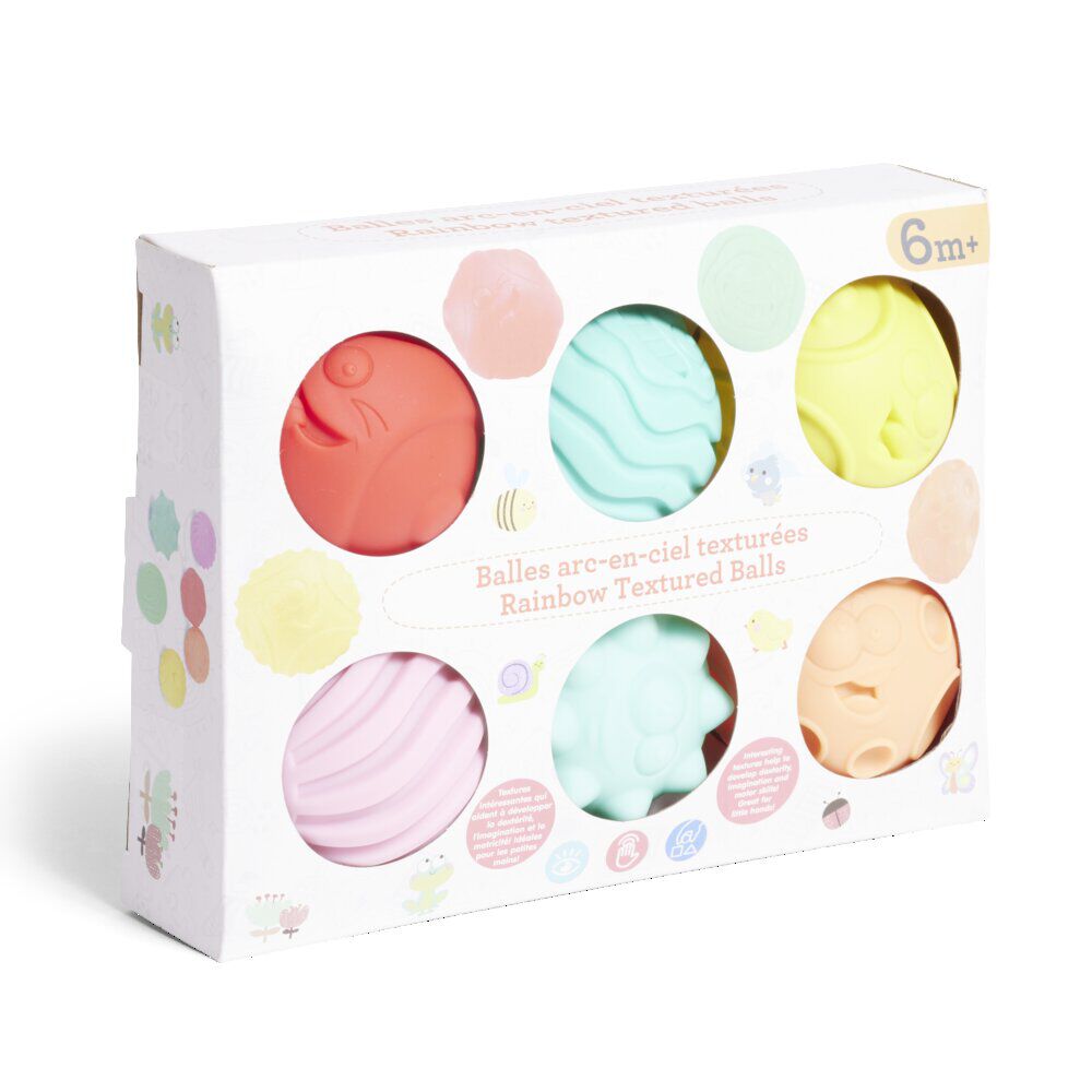 Lot de 6 balles éveil texturées thème émoji multicolore