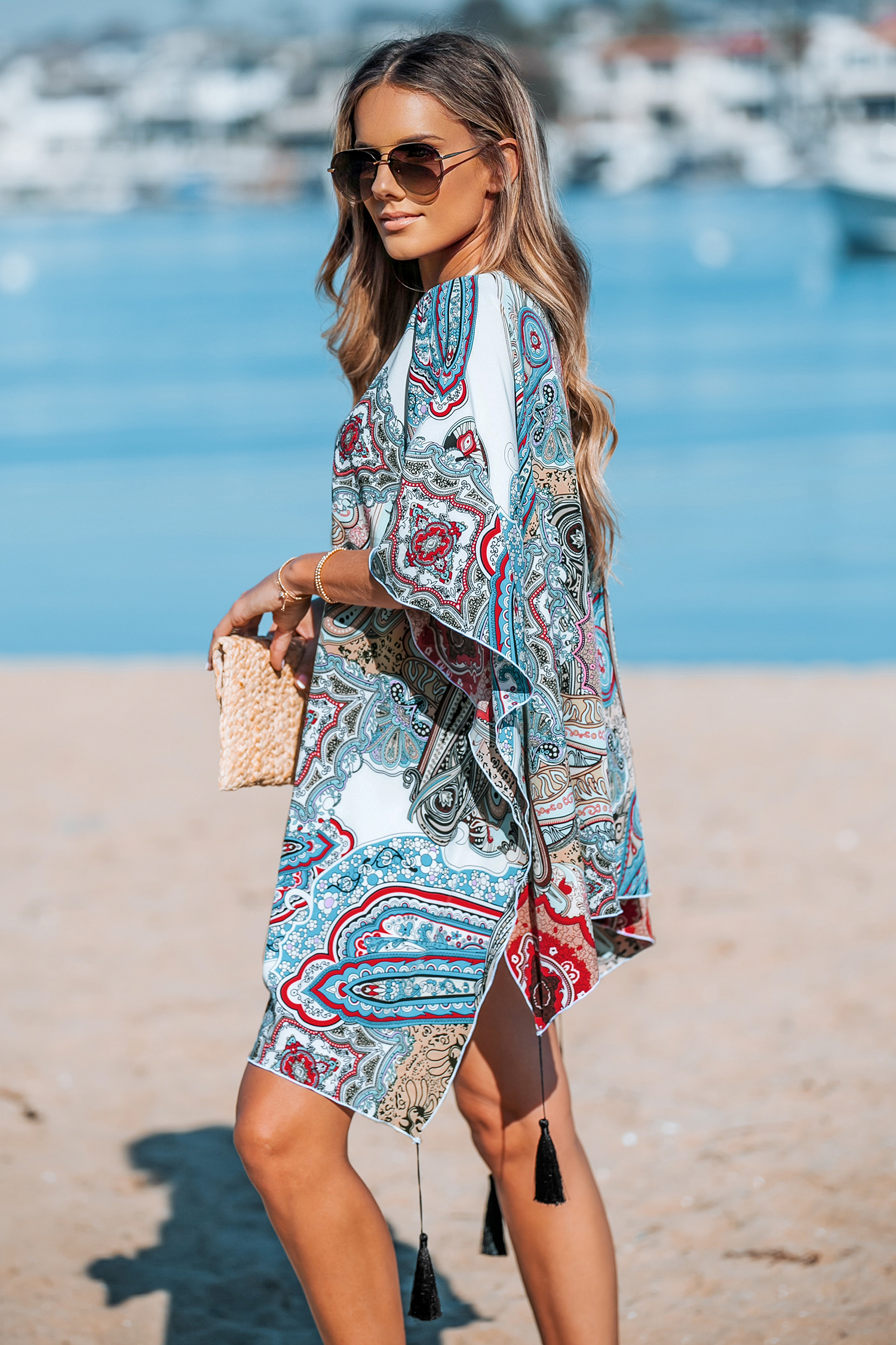 Kimono cover up à manches dolman paisley