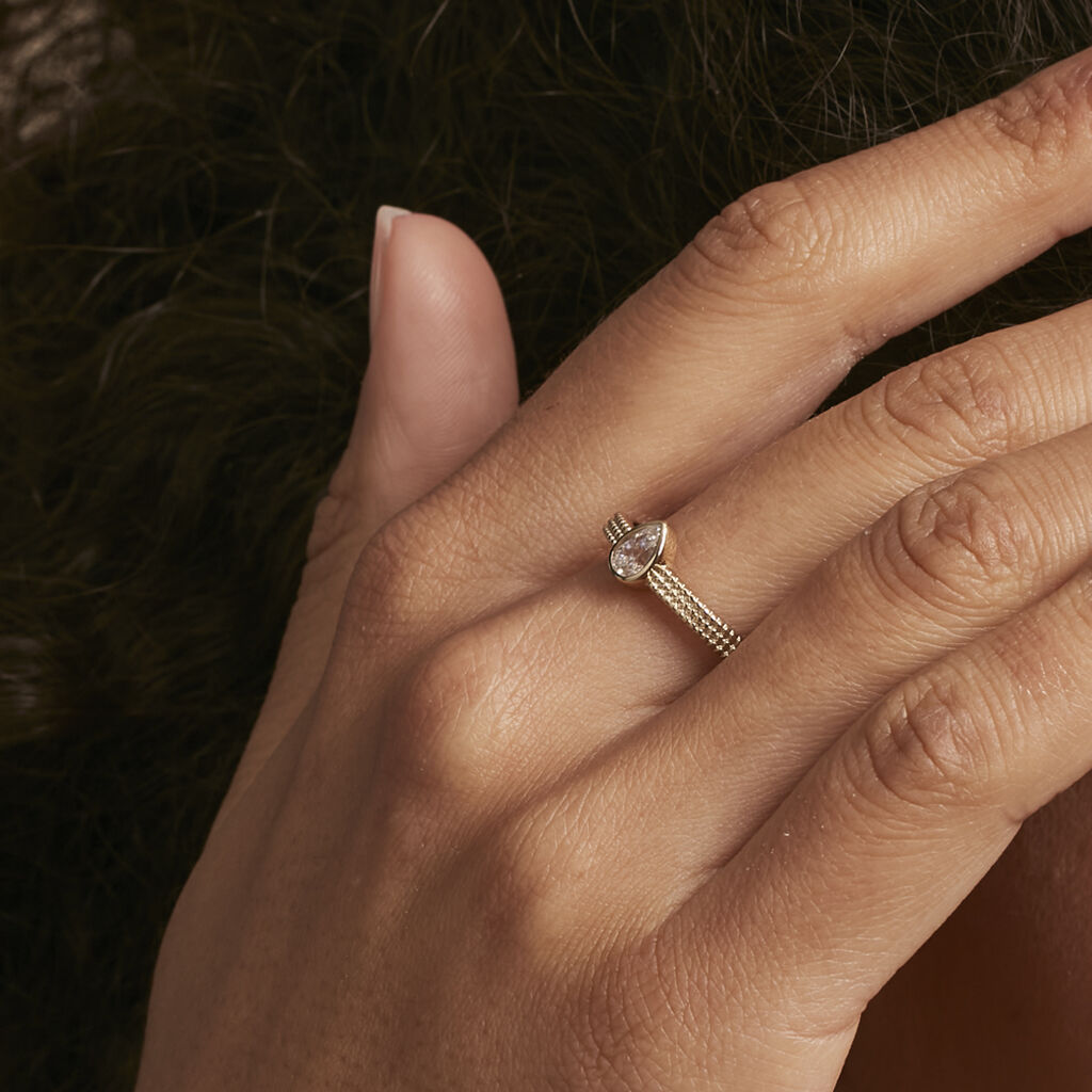 Bague Plaqué Or Lame Oxyde De Zirconium