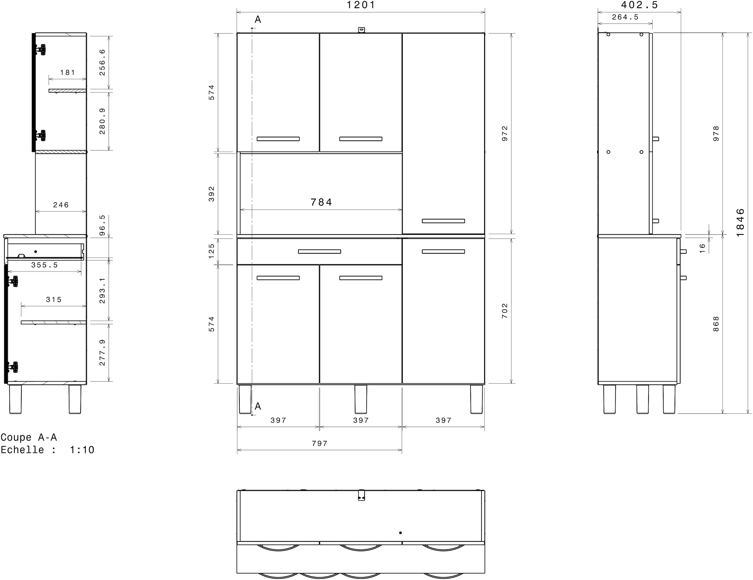 Parisot Buffet »Season 22, Made in Europe, viel Stauraum« B/H/T ca. 120x185x40, 1 Stk. tlg. 6 Türen, Regale, Arbeitsfläche, Schublade, ohne Elektrogeräte