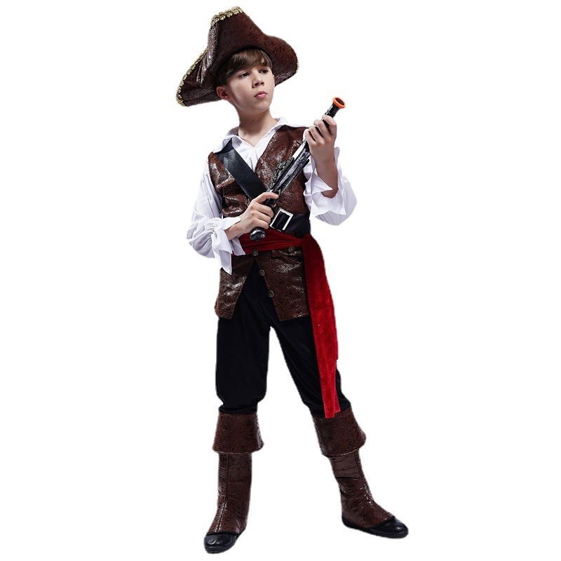 (135-140cm) Fasnachts Kinder Kostüm Piraten Verkleidung für Motto Partys / Halloween inkl. Stoff Hut   Augenklappe - Braun