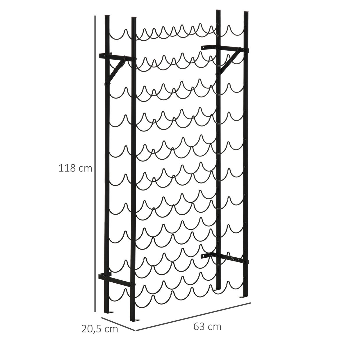 HOMCOM, Wijnrek, Wijnstandaard, B63 x D20,5 x H118 cm, IJzer, Staal, Zwart