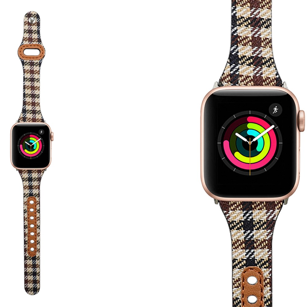 Apple Watch (42/41/40/38 mm) Stoff Armband mit Dornschliesse   Lederschnalle (Gelenkumfang 172-212mm) - Braun / Weiss