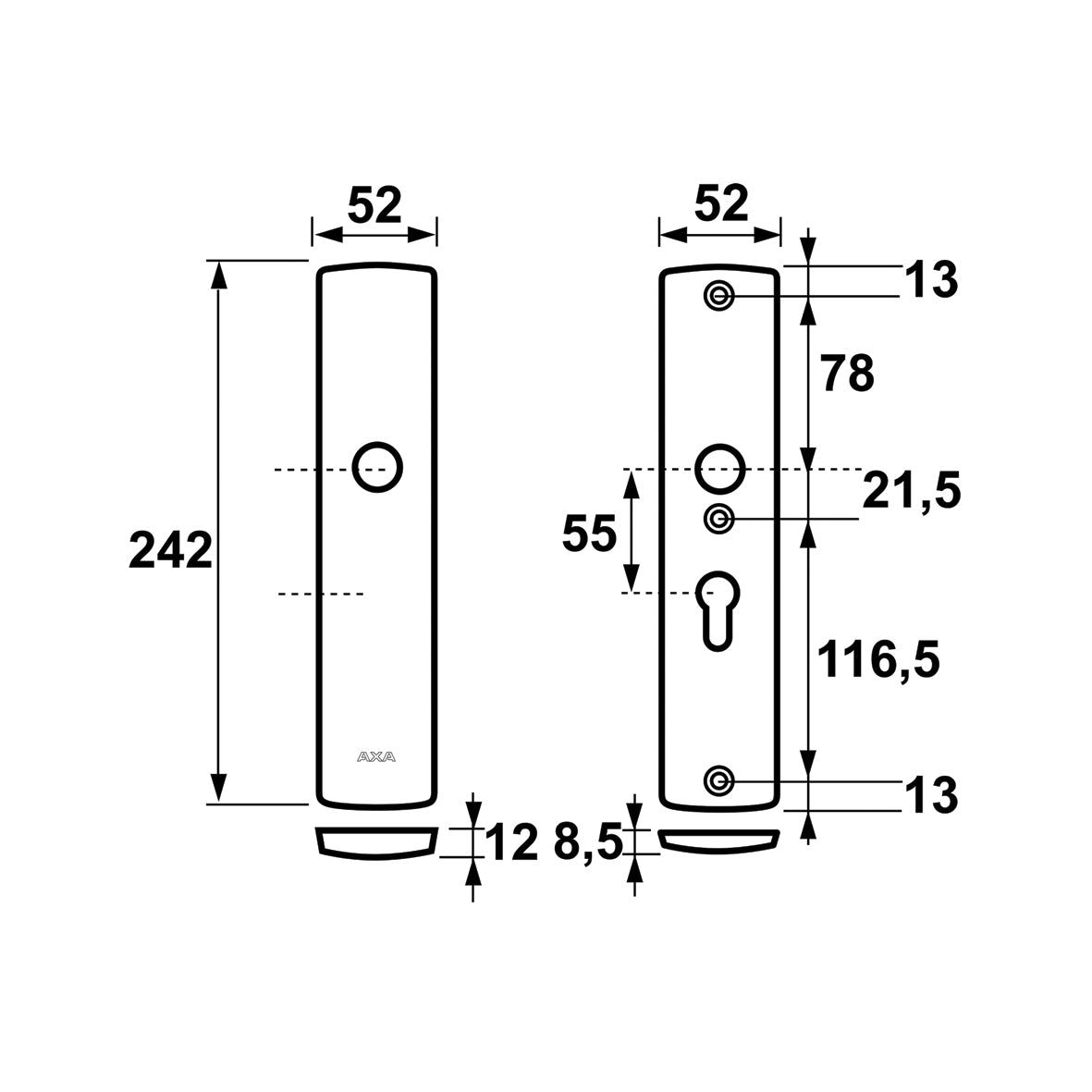 AXA 6660 Veiligheidsschilden Curve buiten blind-binnen PC55 F1 - 6660-12-11/55