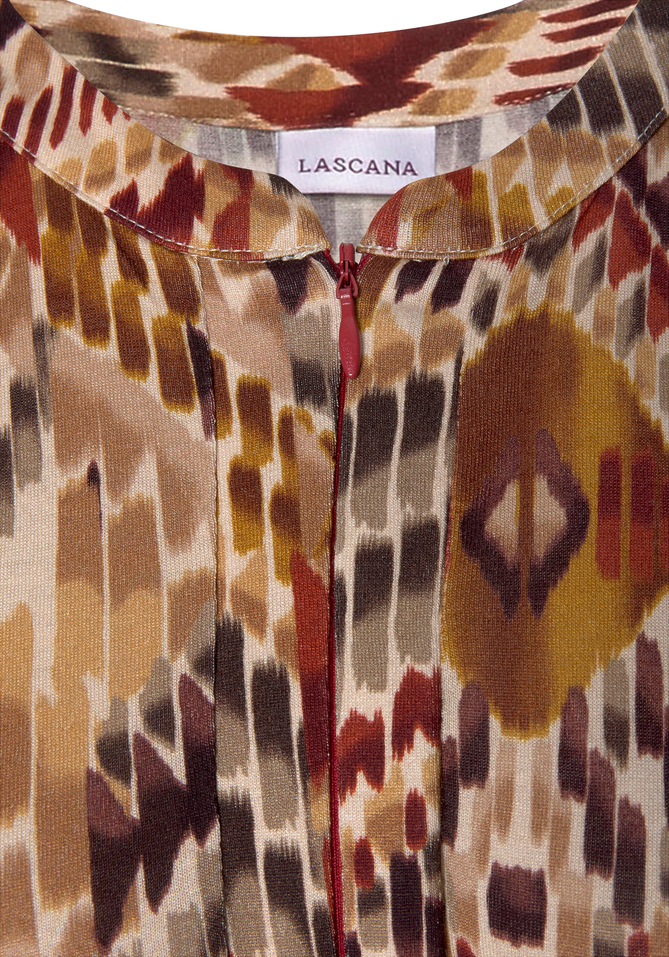 LASCANA Midikleid mit Ethnoprint und Reissverschluss vorne, Sommerkleid, Strandkleid