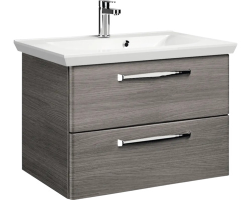Pelipal Kumba badkamermeubelset, BxHxD 110 x 200 x 51 cm, grafiet getextureerde fronten, 4-delige set met mineraal gegoten wastafel en badmeubel, 99.770225191