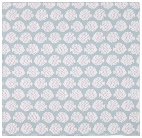 torchon 65x65 coton bleu clair poissons