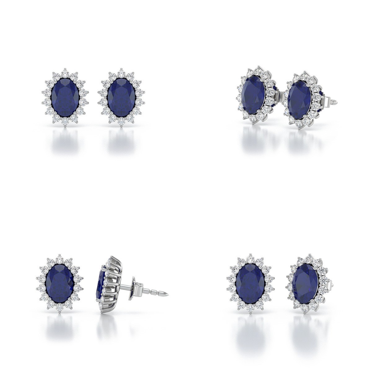 Boucles d'oreilles ADEN Or 585 Blanc et Saphir Forme Marquise 2.25grs