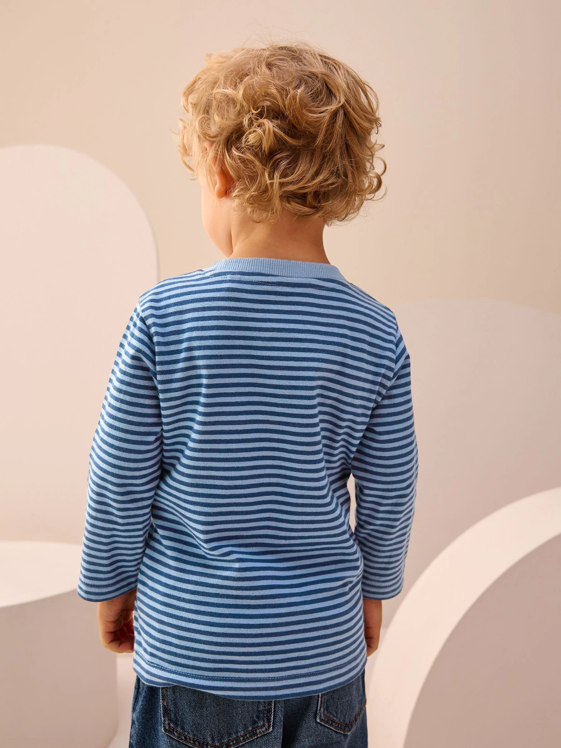 Blauw/marineblauw gestreept met vos - T-shirt met applicatie en lange mouwen (3 mnd-7 jr)