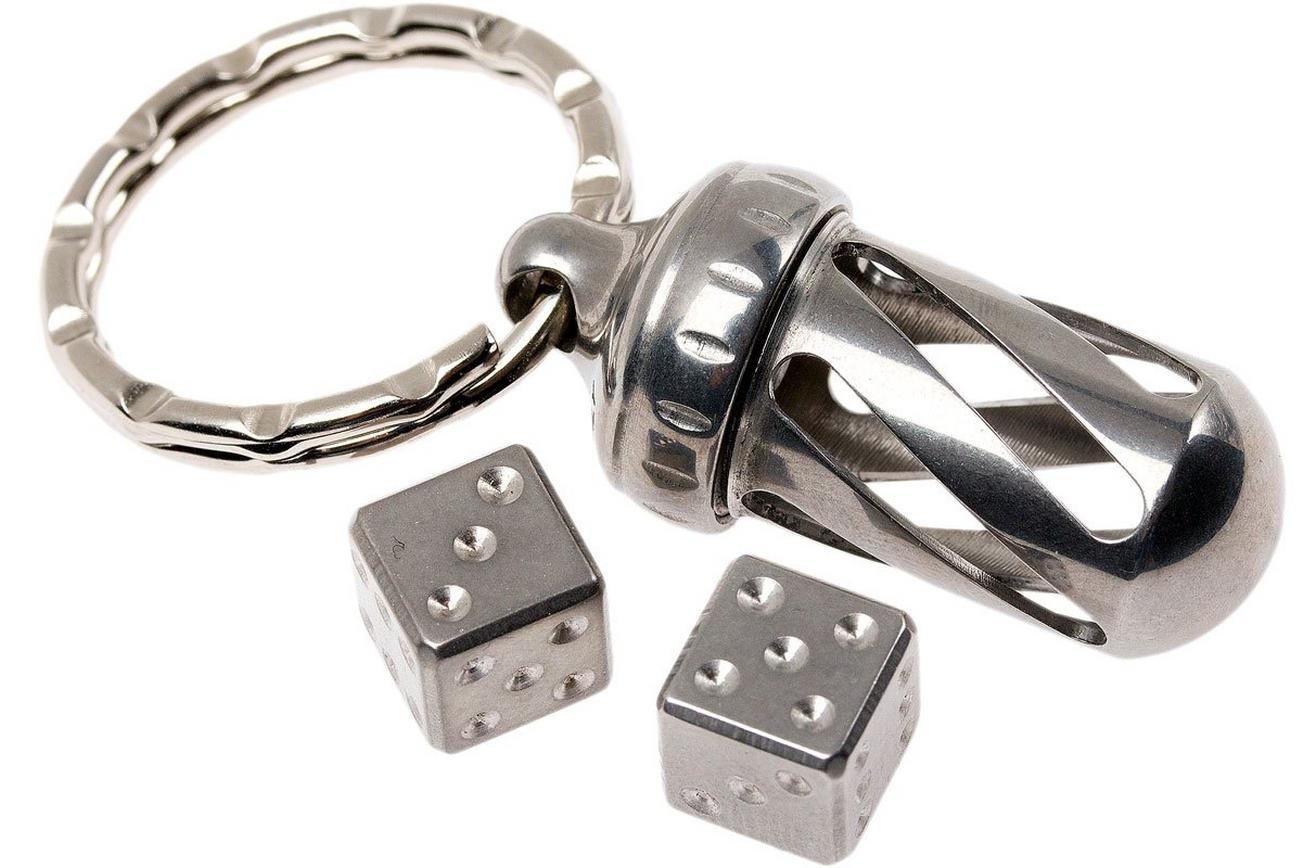 LionSteel AcornDice Steel sleutelhanger, stalen dobbelsteentjes