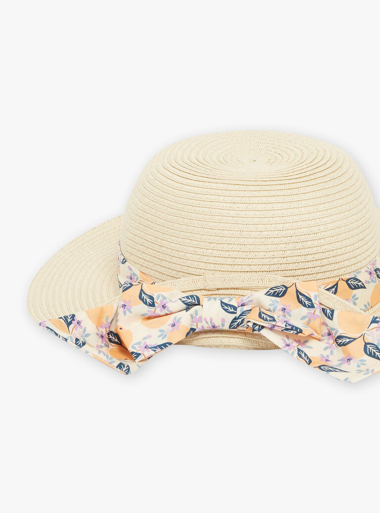 Chapeau de paille avec bande à imprimé clémentines et fleurs