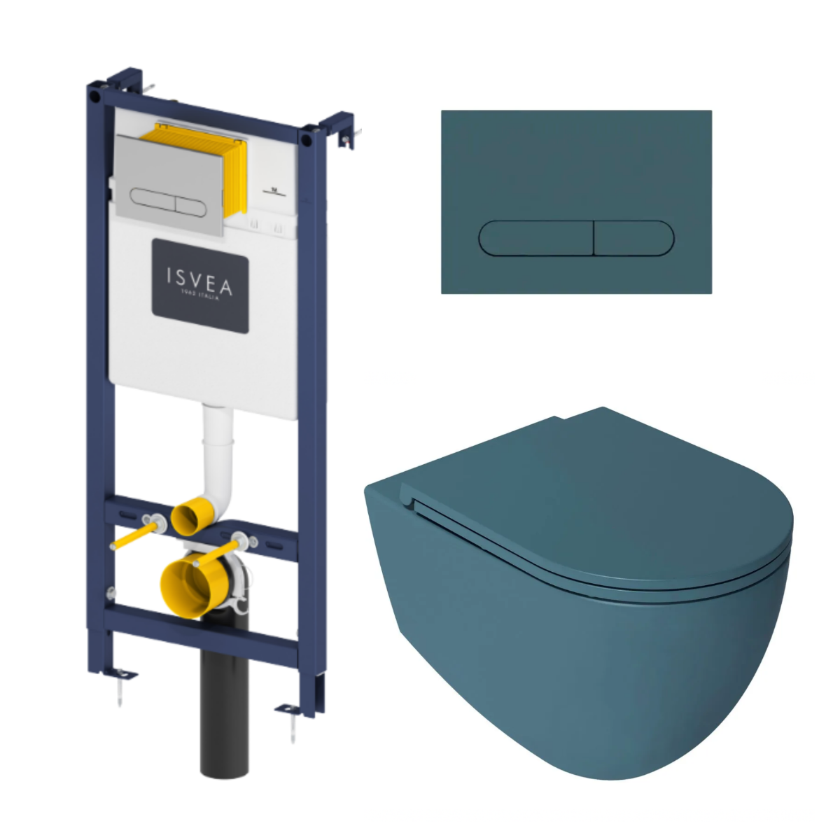 Isvea Durezza met Isvea Infinity randloos toilet petrol mat en softclose zitting