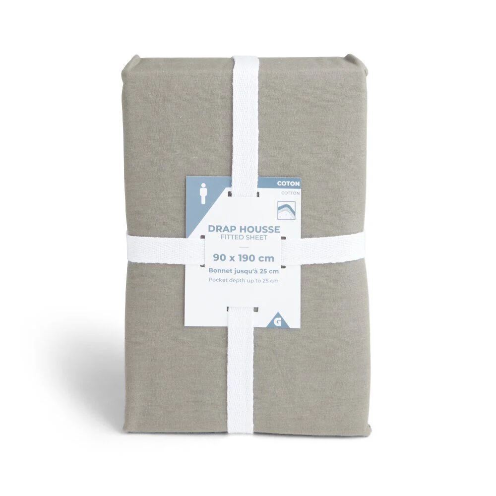 Drap housse 90x190cm 100% coton gris foncé