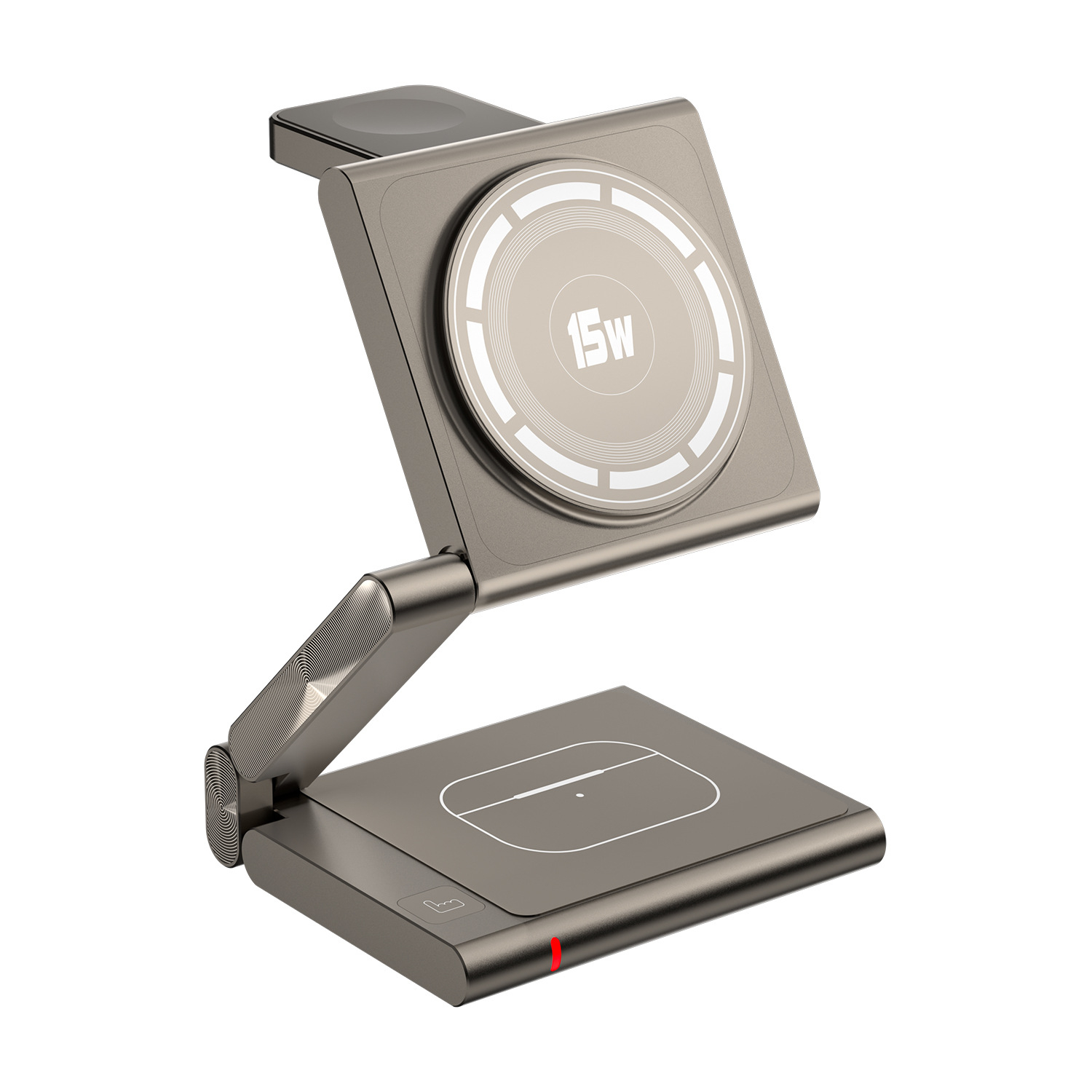 (15W/3A) 3in1 Magnetisches Alu Ladegerät Qi2 Wireless Charger Alu Ladegerät Faltbare Ladestation für Apple iPhone / Apple Airpods / Apple Watch - Champagner