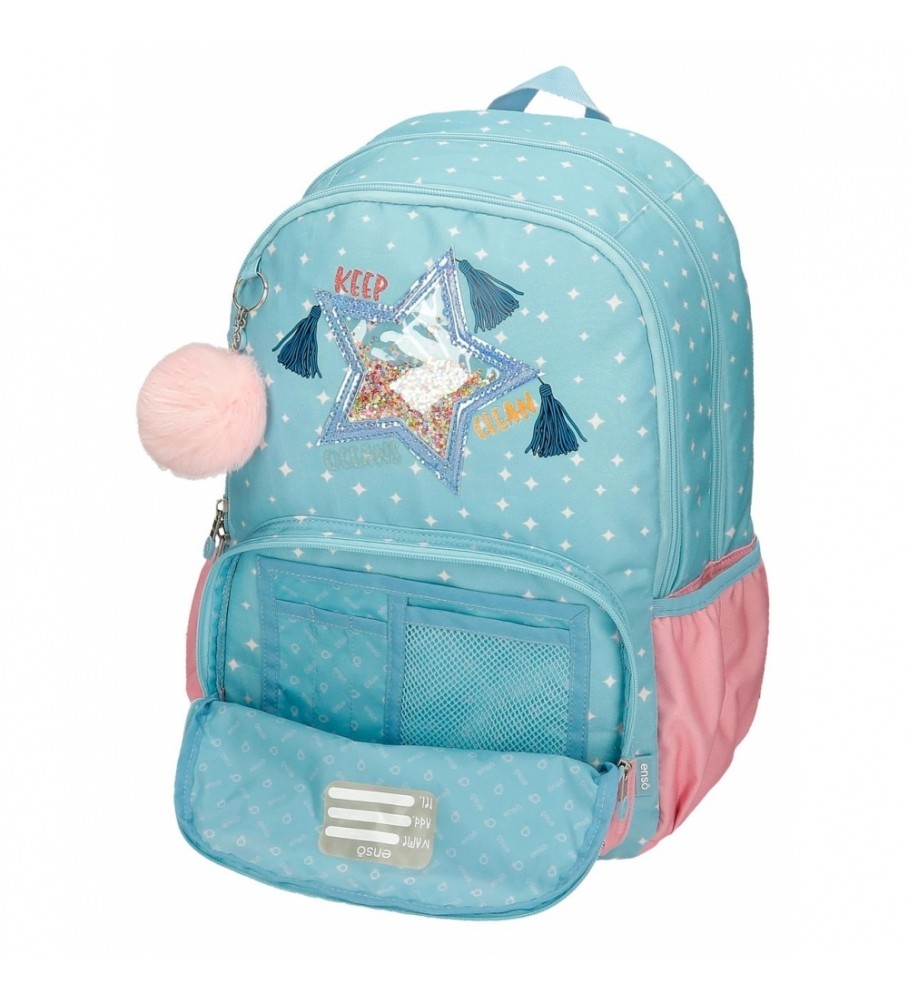 Mochila Enso Keep The Ocean Clean com compartimento duplo e rodinhas azuis.