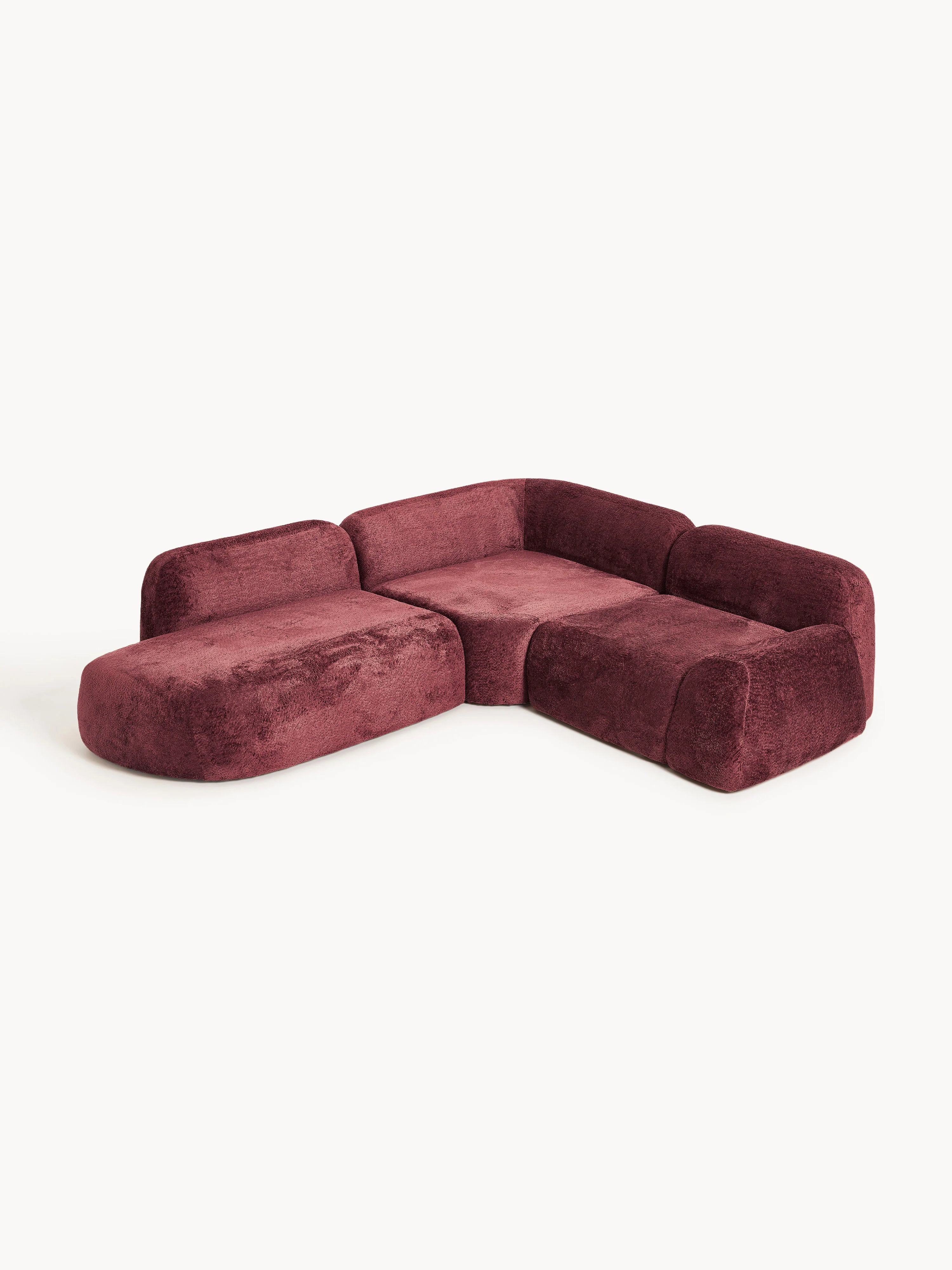 Modulaire teddy-bouclé hoekbank Wolke (4-zits) met chaise longue