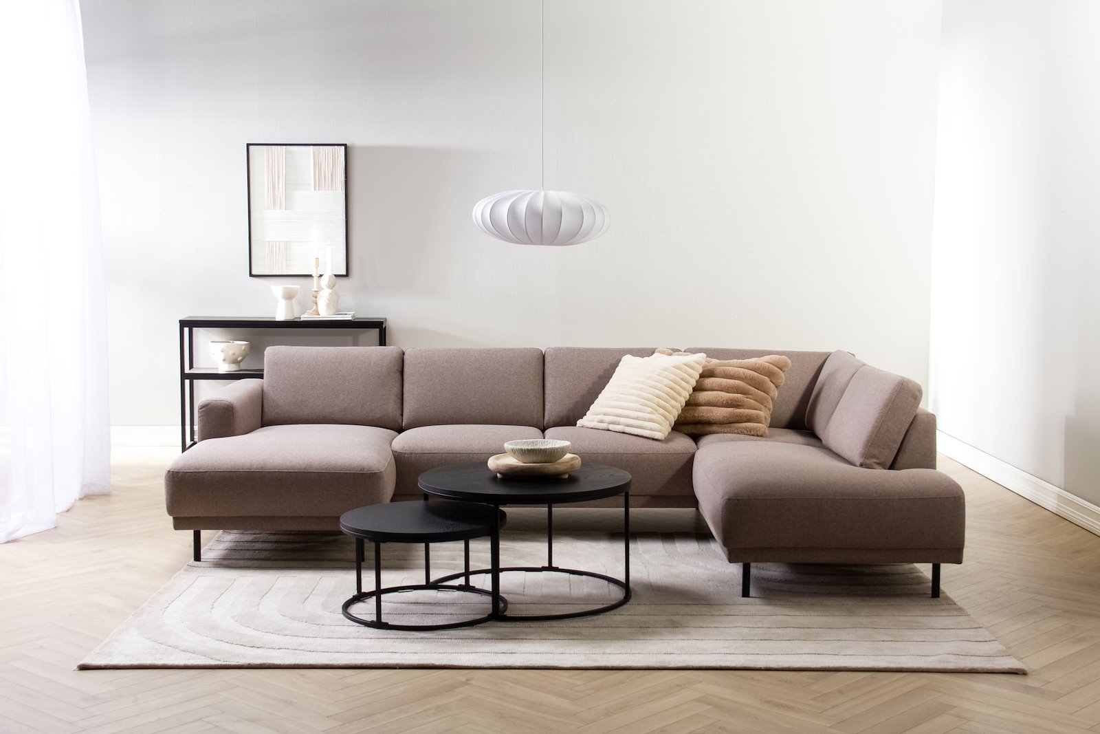 Porto lite sofabordsett Ø80/60 cm. sortbeiset eik finer bordplate og sort understell
