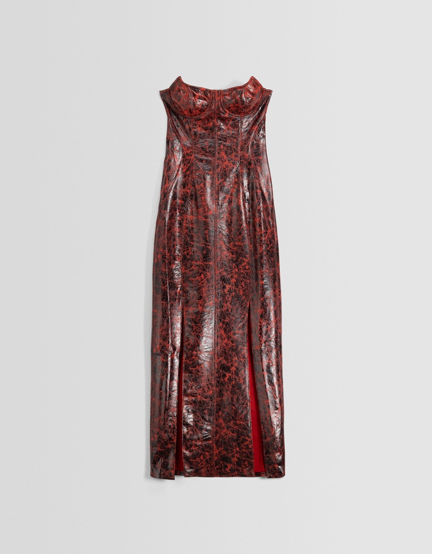 Vestido midi bandeau em couro sintético