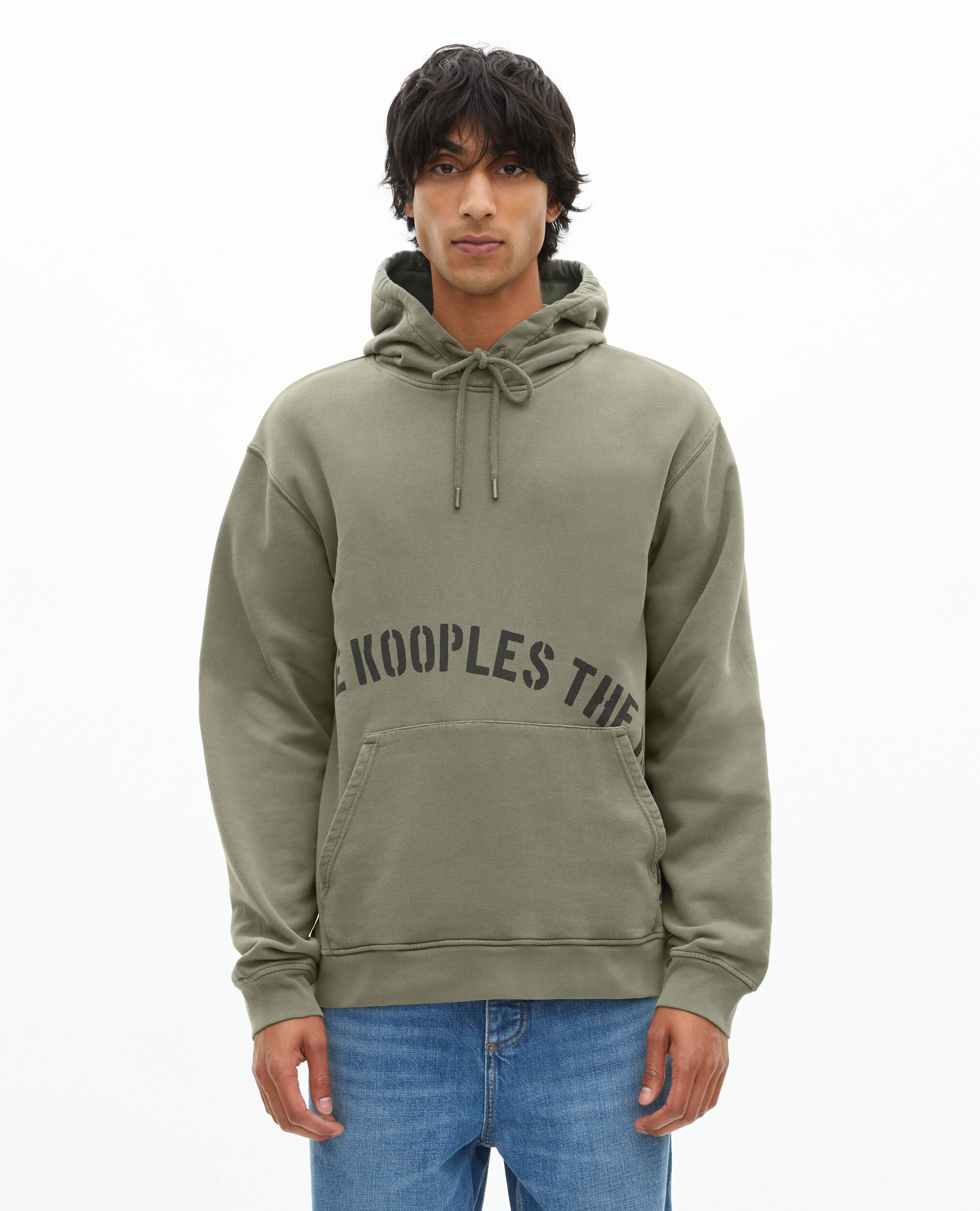 Sweatshirt à capuche avec sérigraphie kaki