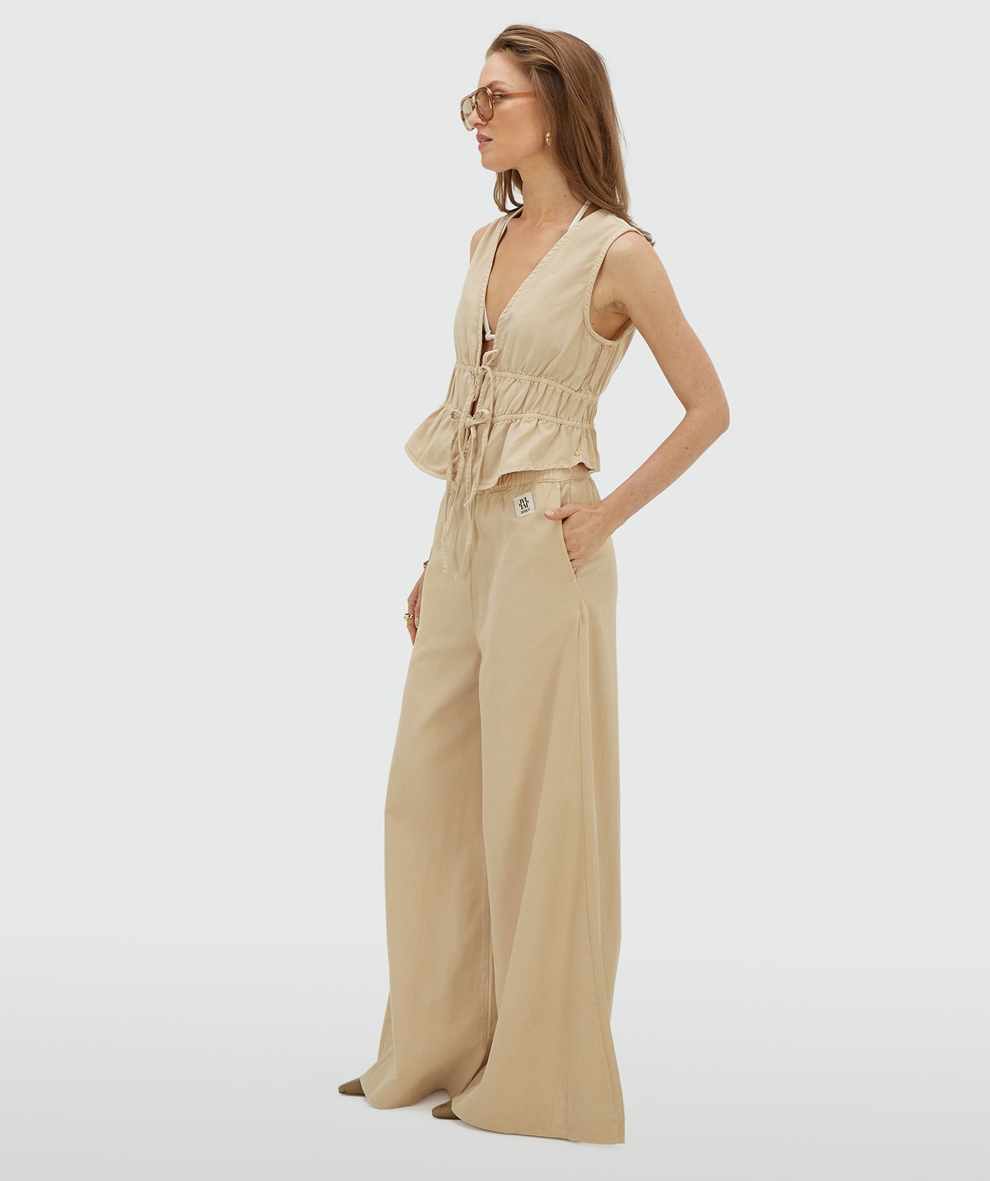 JV-SEA getailleerde top met peplum - oat
