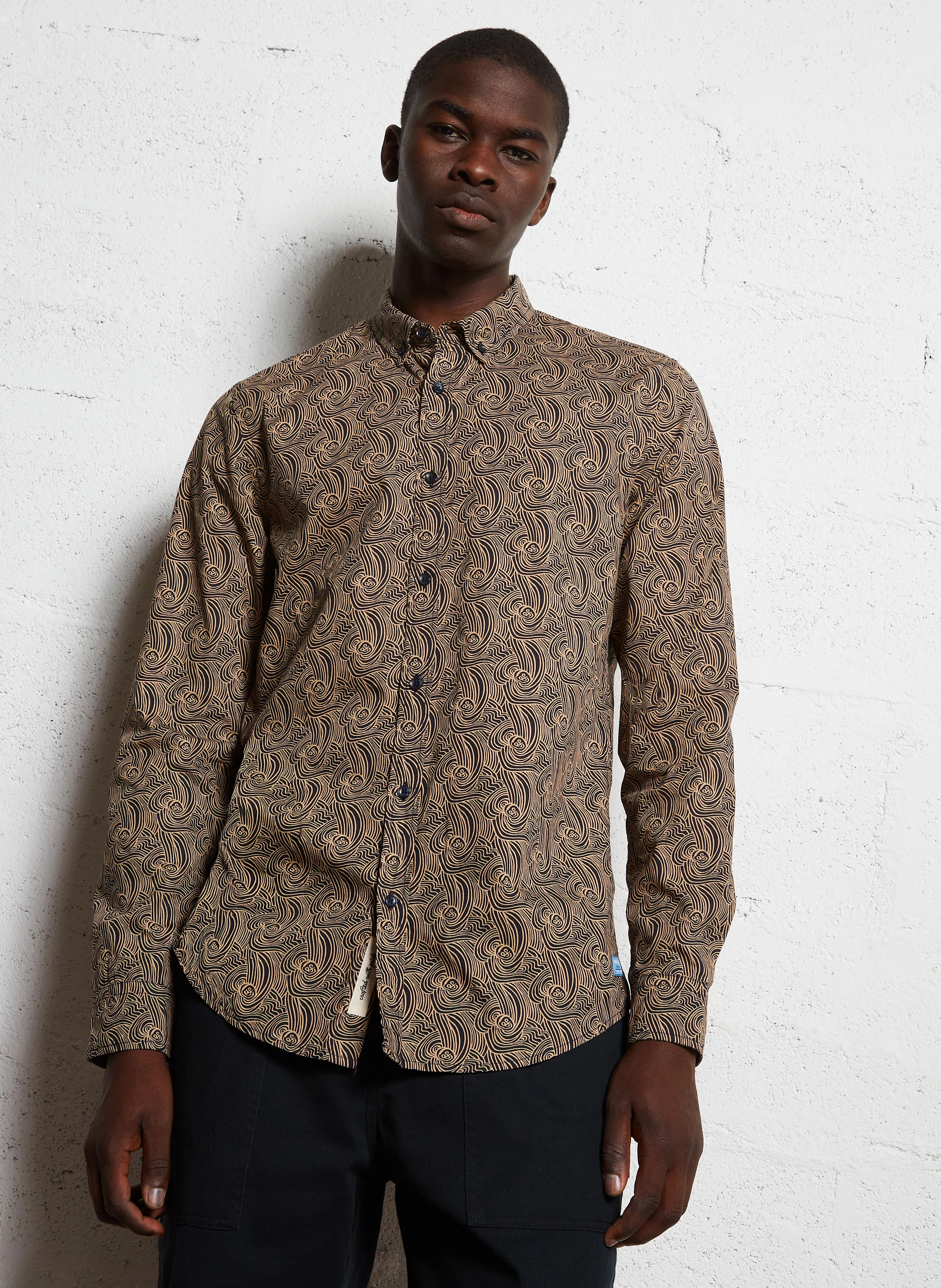 Chemise droite imprimée en coton | Beige
