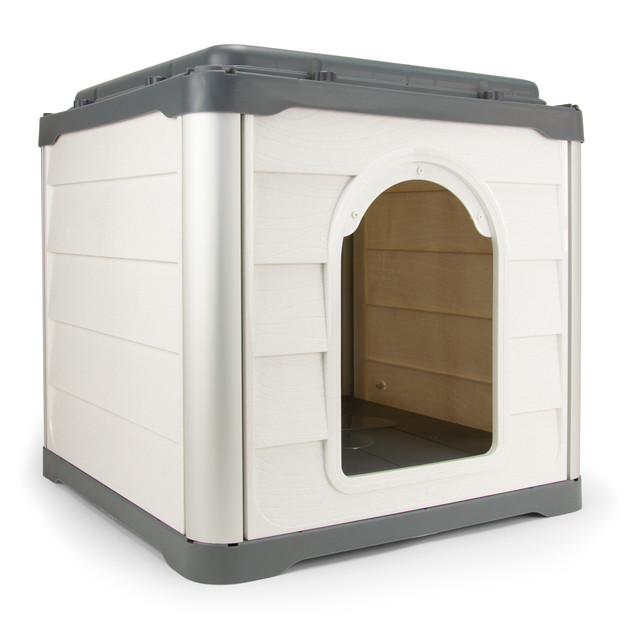 Loboo - Smartkave Cube Antracite Casinha para Cães e Gatos, Casinha Externa para Cães e Gatos com Design Modular, Isolamento Térmico e Resistente à Água, com Comedouro e Parede Traseira Articulada, Branca e Antracite