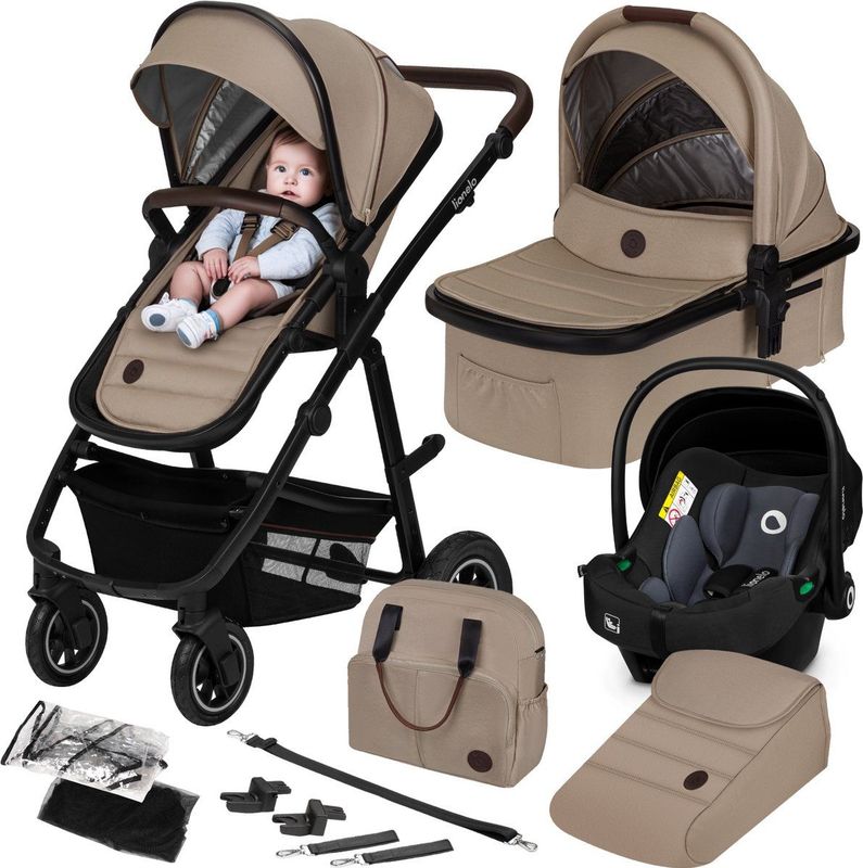 Lionelo Amber 3 in 1 - Kinderwagen - Geveerde Pompwielen - Reiswieg - Autostoel