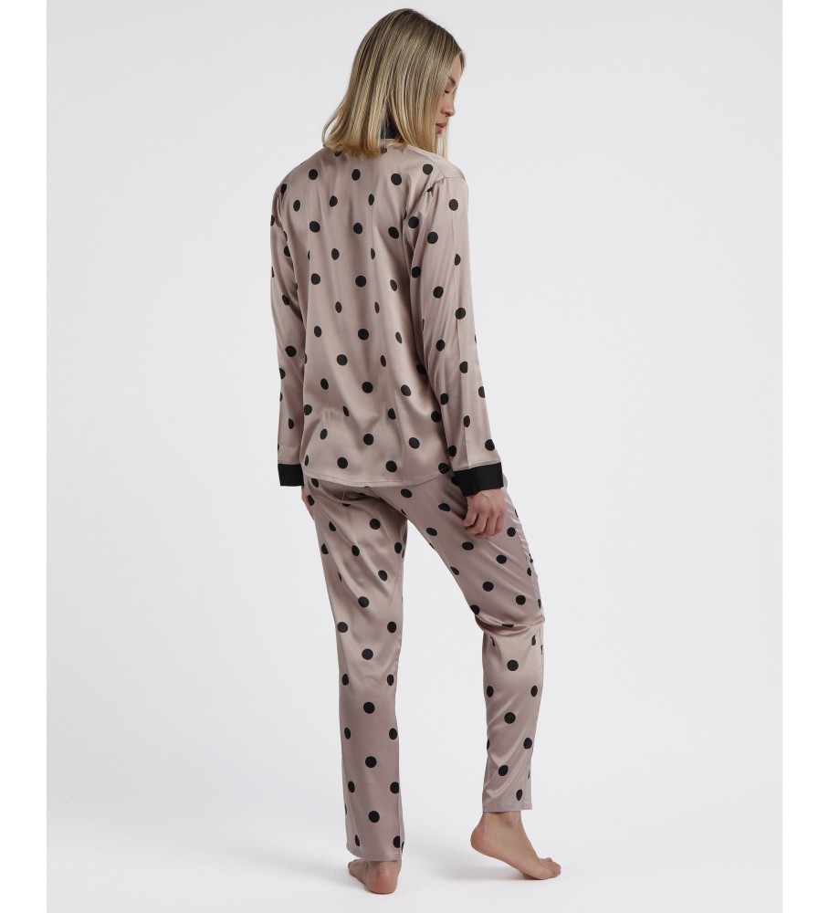 Pijama aberto Admas de manga comprida em cetim com elegantes bolinhas cinza