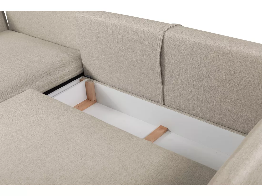 Canapé d'angle convertible en tissu beige LAZARE - Angle gauche