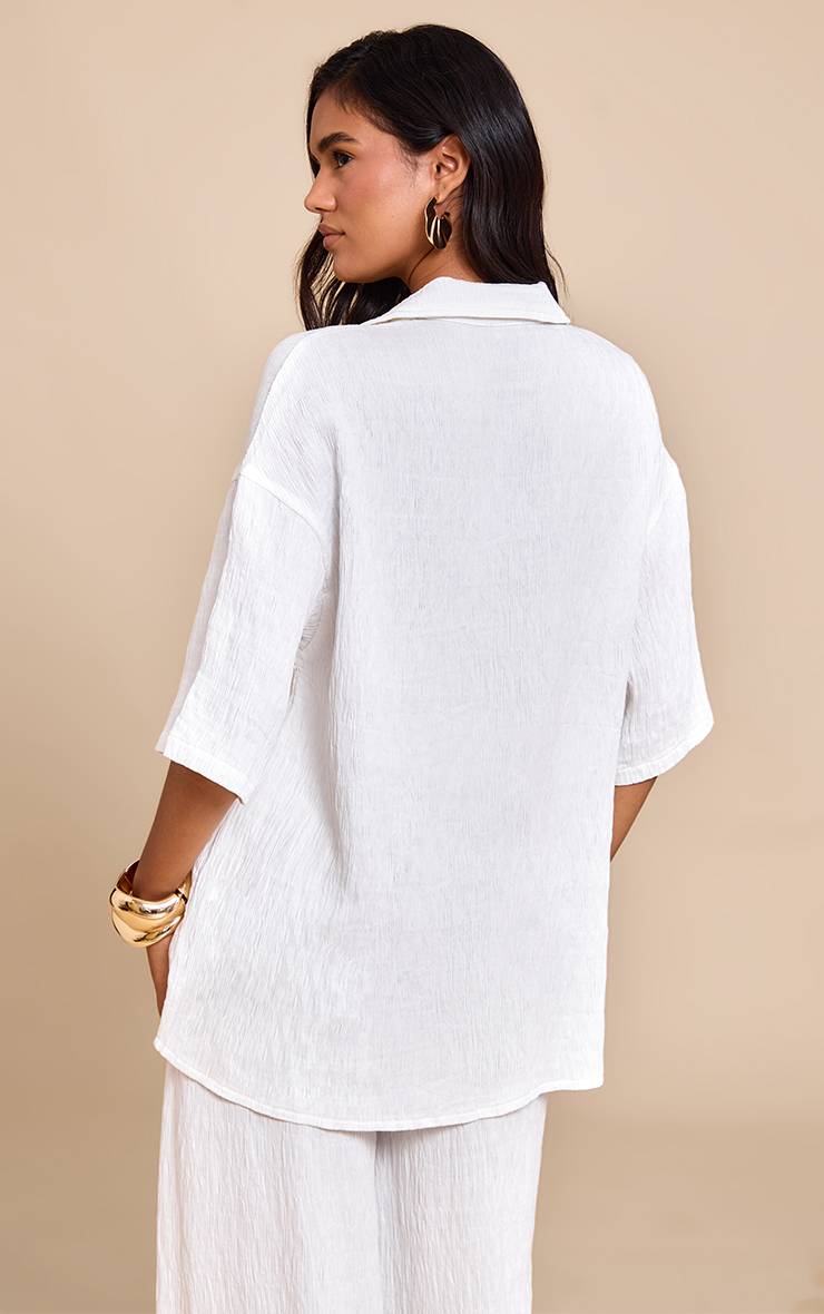 Blanc Chemise Oversize À Manches Courtes En Tissu Texturé Tissé
