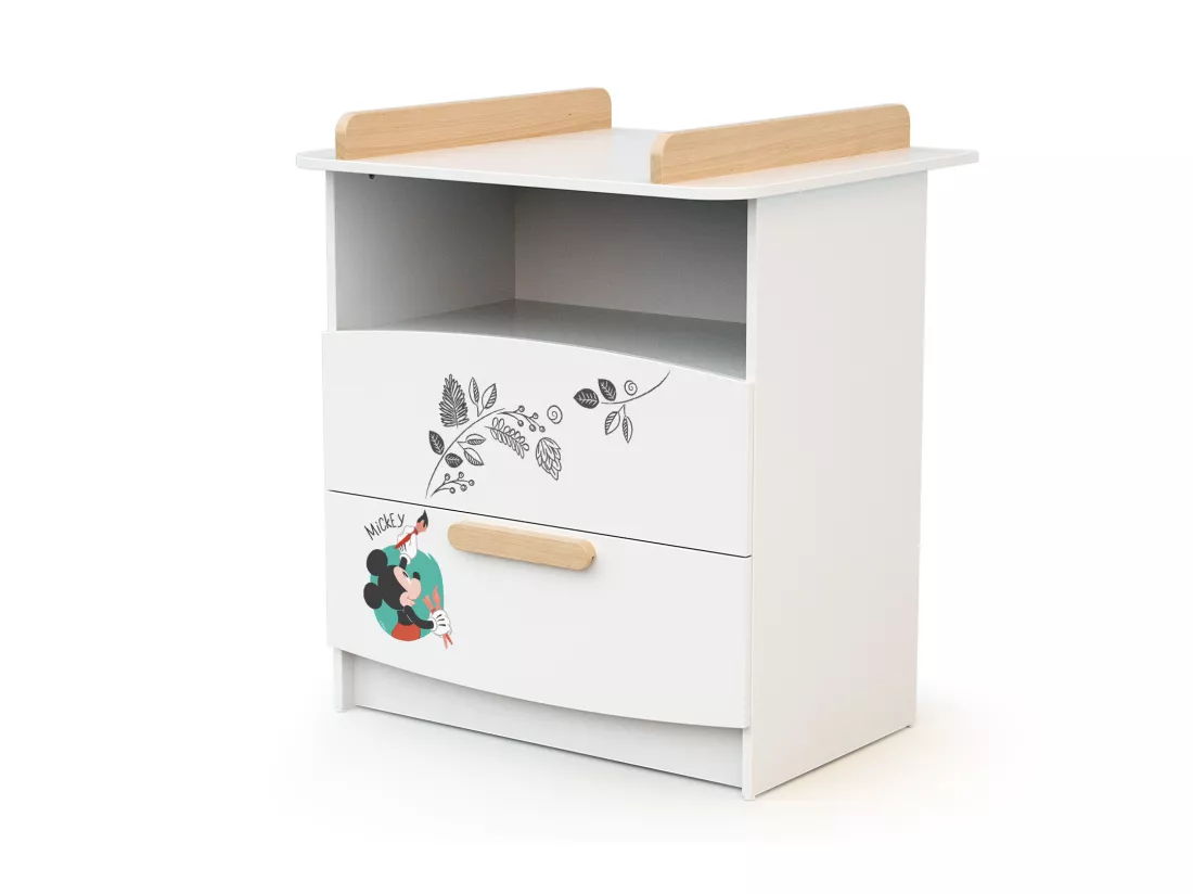 Commode à langer, 1 niche en bois Doodle Zoo Mickey Blanc et Hêtre